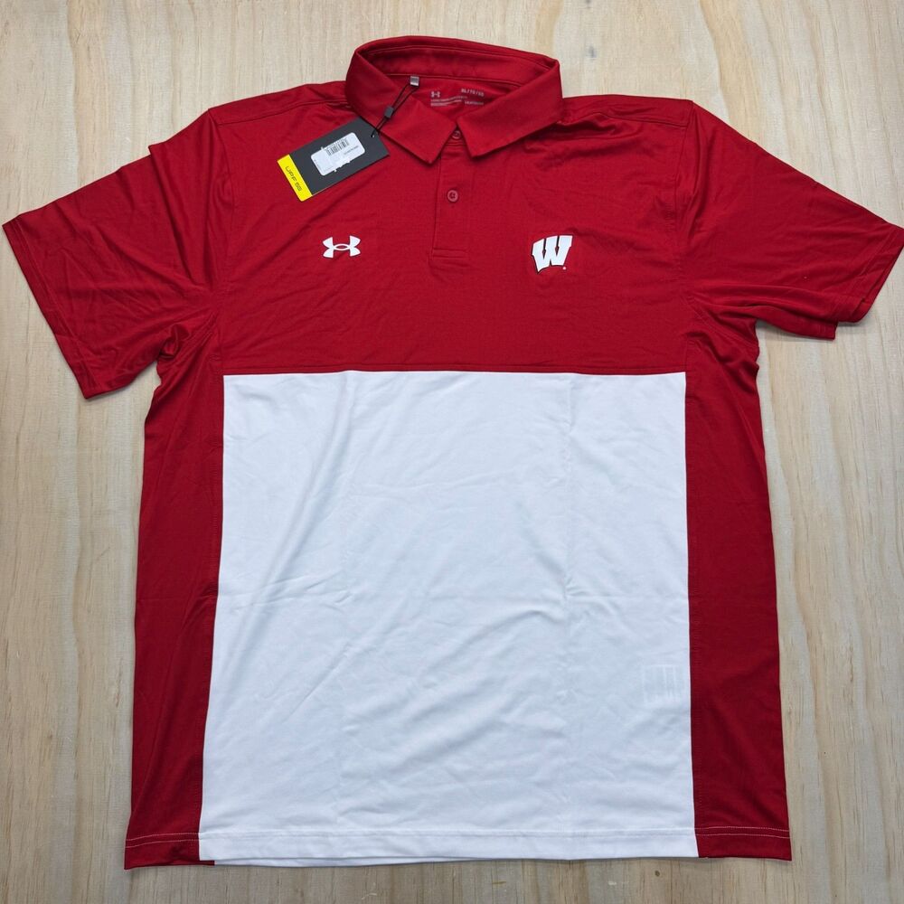 NEW Wisconsin Badgers Under Armour 2022 Blocked Coaches Performance Polo Sz XL